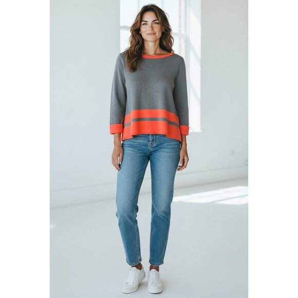 MAX STUDIO MEDIUM GREY & ORANGE BOATNECK SWEATER - Picture 2 of 5